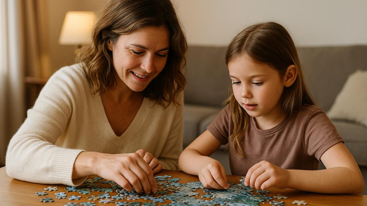 Мать и ребёнок решают головоломку