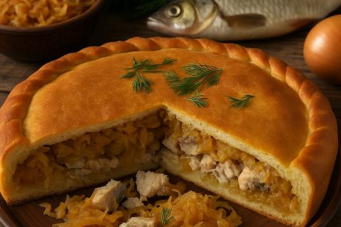 Пирог с речной рыбой и квашеной капустой — деревенский рецепт для дачного ужина