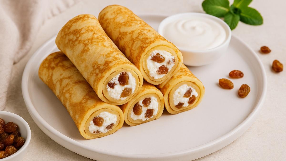 Блины с творогом и изюмом