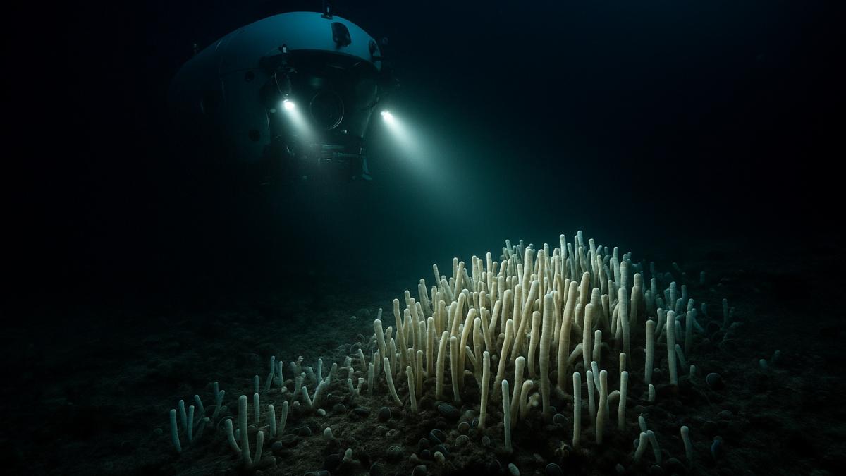 Глубоководный аппарат у колонии червей