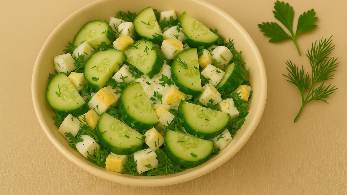 Салат из огурца, яйца и зелени