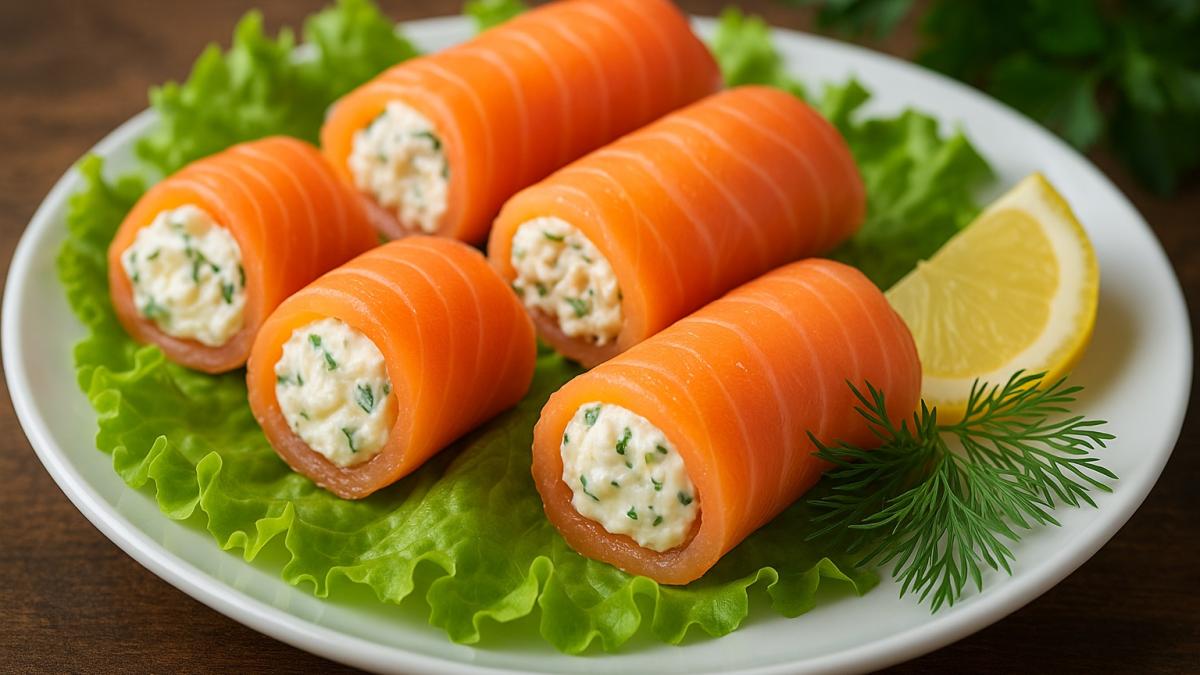 Рулетики из лосося с сыром Рулетики из лосося с сыром