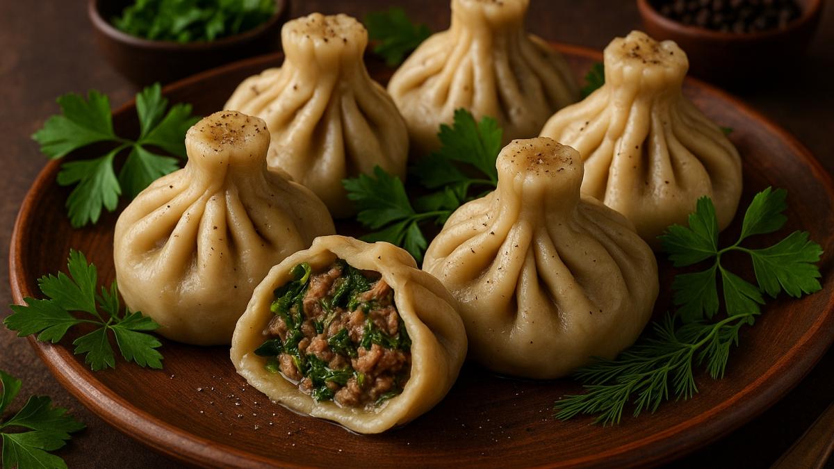Хинкали с бараниной и зеленью