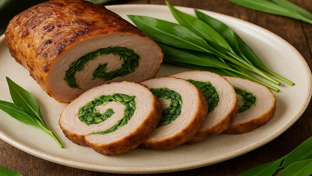 Свиной рулет с черемшой и диким чесноком