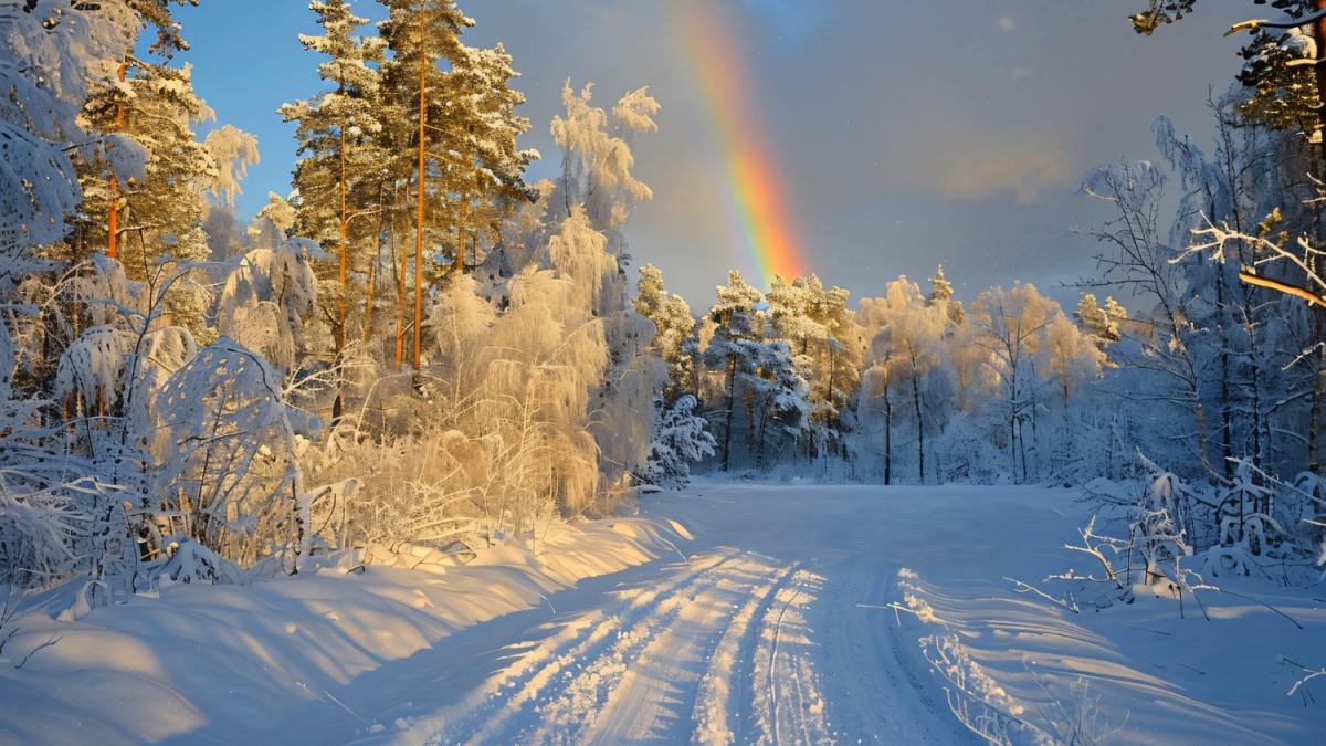 Радуга в конце дорожного пейзажа