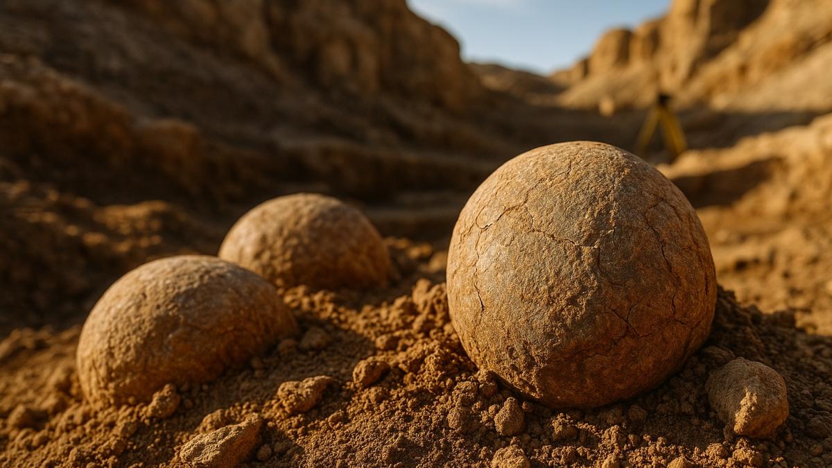 Окаменелые яйца динозавров в земле