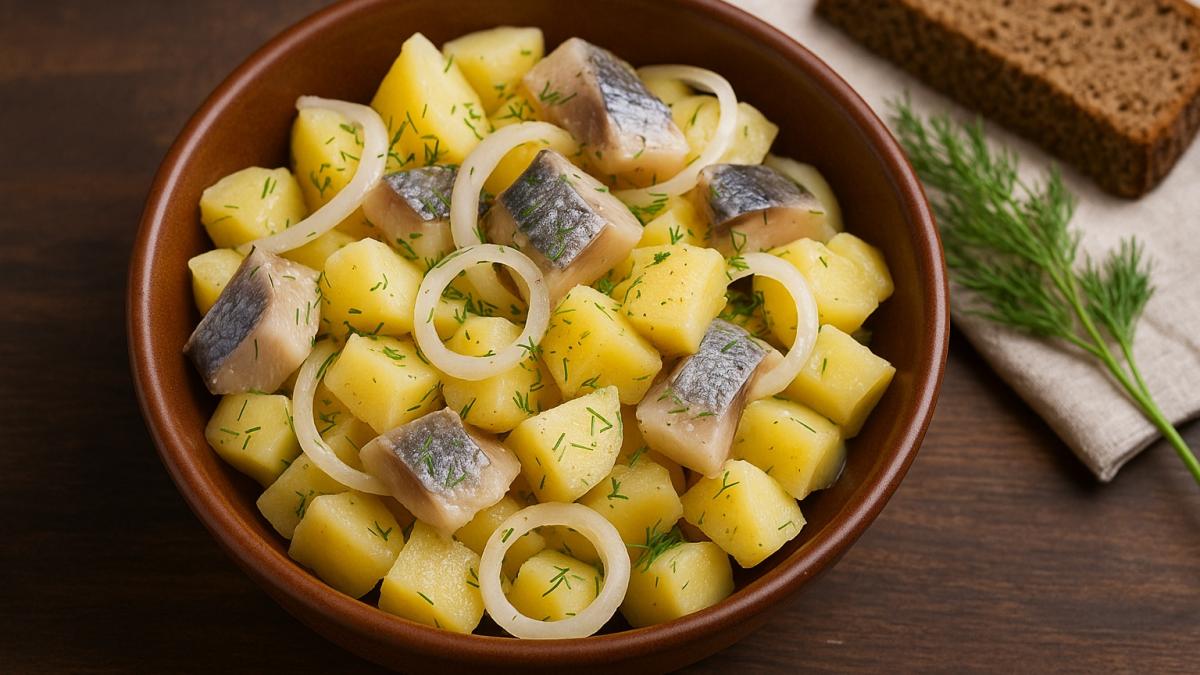 Салат с сельдью, луком и картошкой по-поморски Салат с сельдью, луком и картошкой по-поморски
