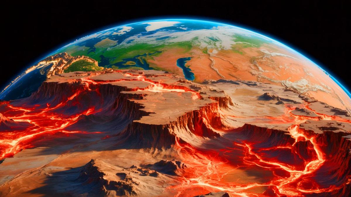 Иллюстрация Земли, преобразованной в результате образования суперконтинента Пангея Ультима