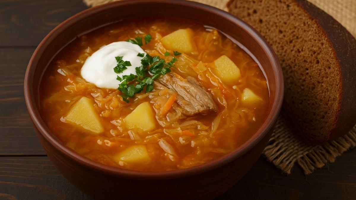 Щи из квашеной капусты с ржаным хлебом Щи из квашеной капусты с ржаным хлебом