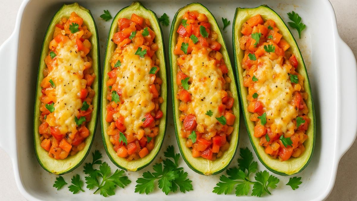 Фаршированные кабачки с овощами Фаршированные кабачки с овощами