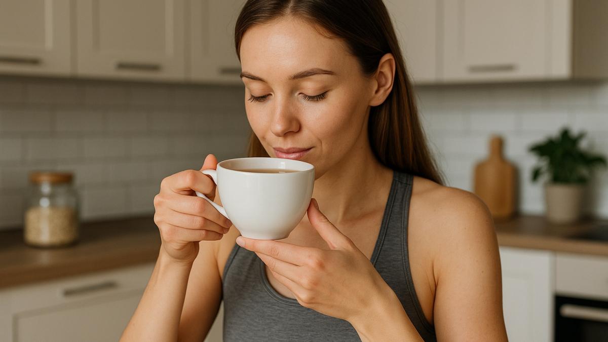 Девушка пьёт чай для похудения