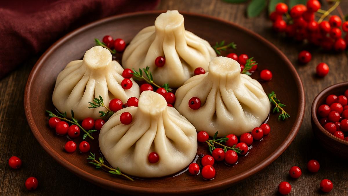 Хинкали с уткой и северной рябиной Хинкали с уткой и северной рябиной
