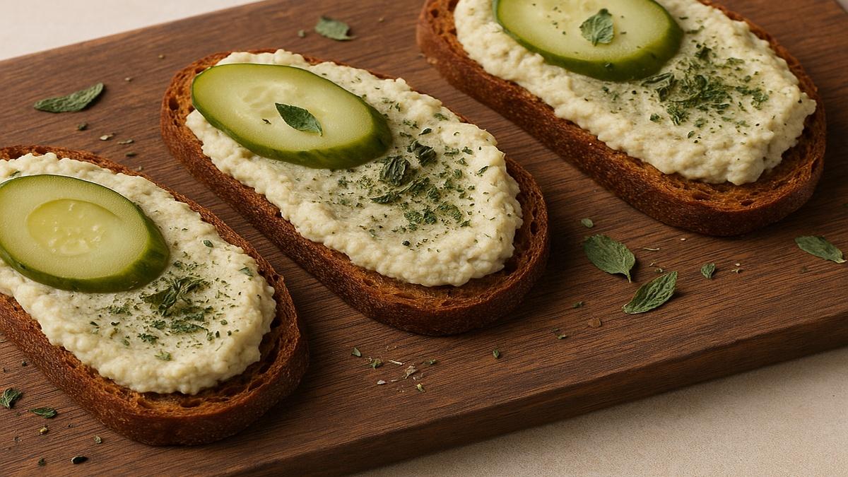 Брускетты с паштетом из фасоли и сушёной мятой Брускетты с паштетом из фасоли и сушёной мятой