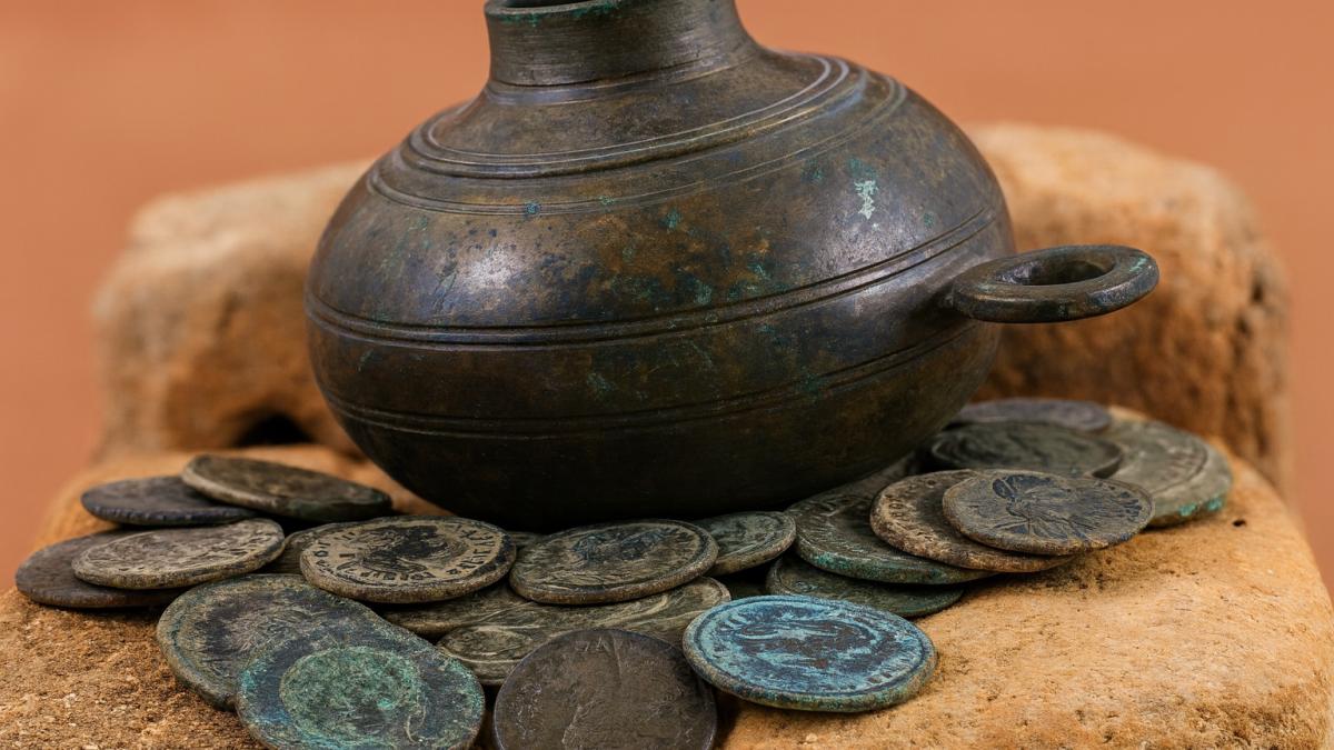 Древний кувшин с монетами