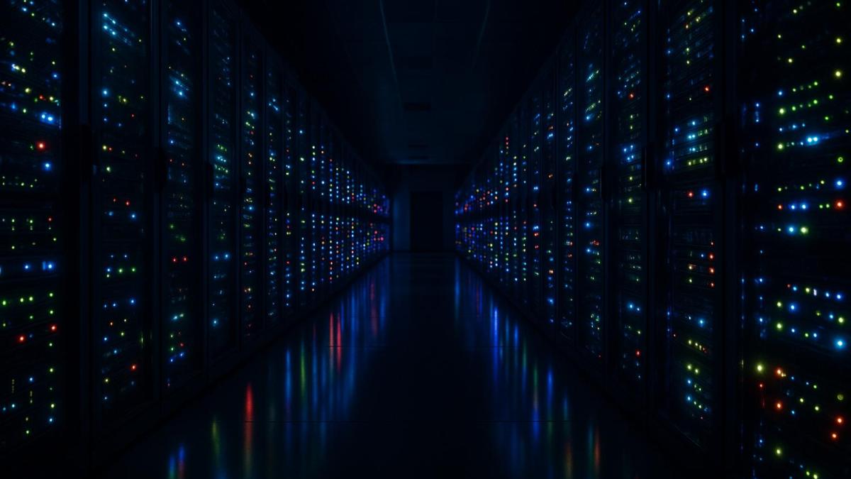 Дата-центр в неоновом свете