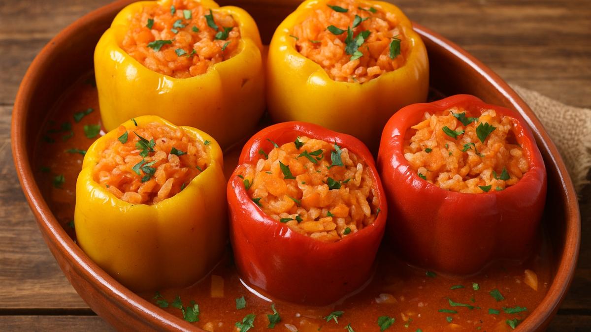 Болгарский перец, фаршированный рисом и овощами Болгарский перец, фаршированный рисом и овощами