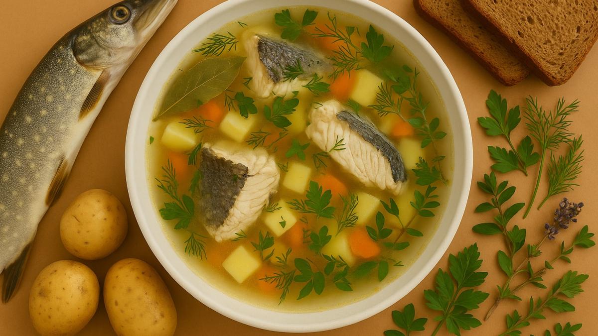 Суп из щуки с таёжными травами