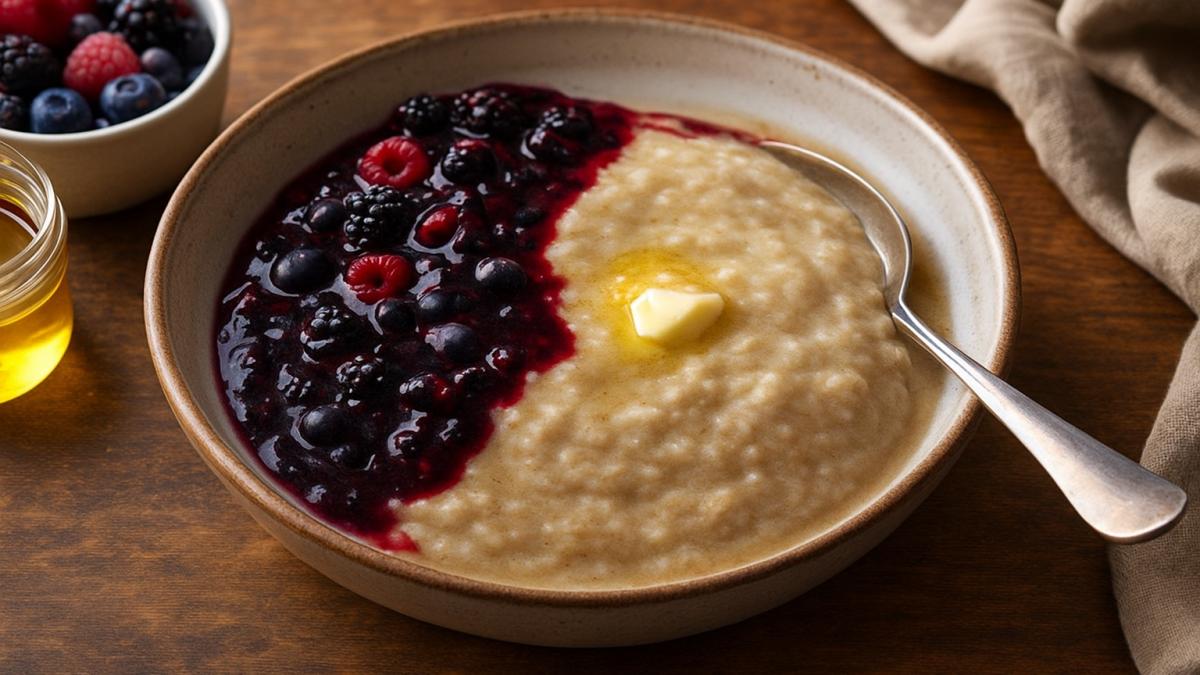 Толокняная каша с медом и ягодным соусом Толокняная каша с медом и ягодным соусом