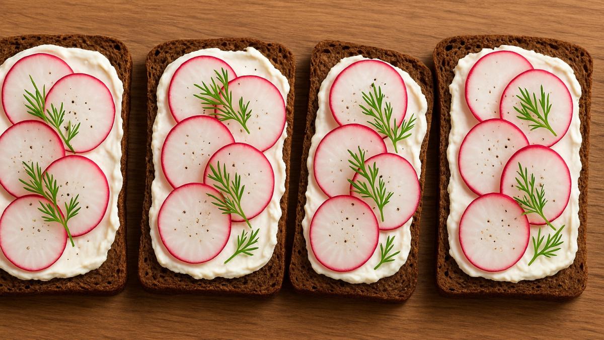 Ржаной хлеб с творожным сыром и редисом