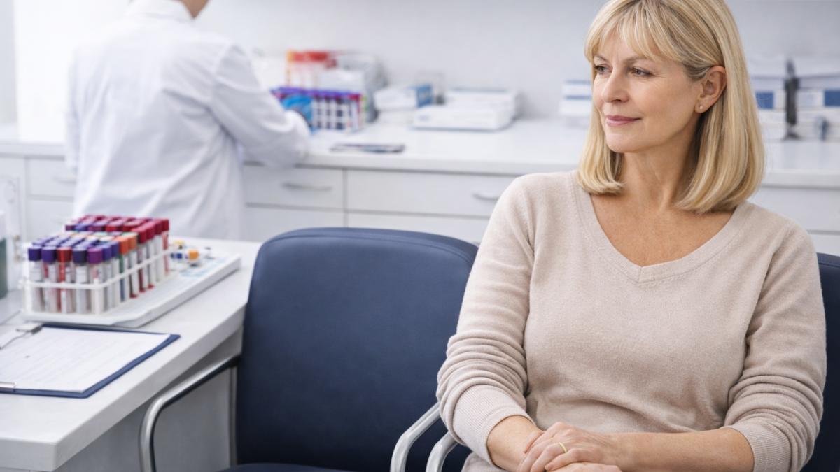 Женщина ожидает сдачи анализов