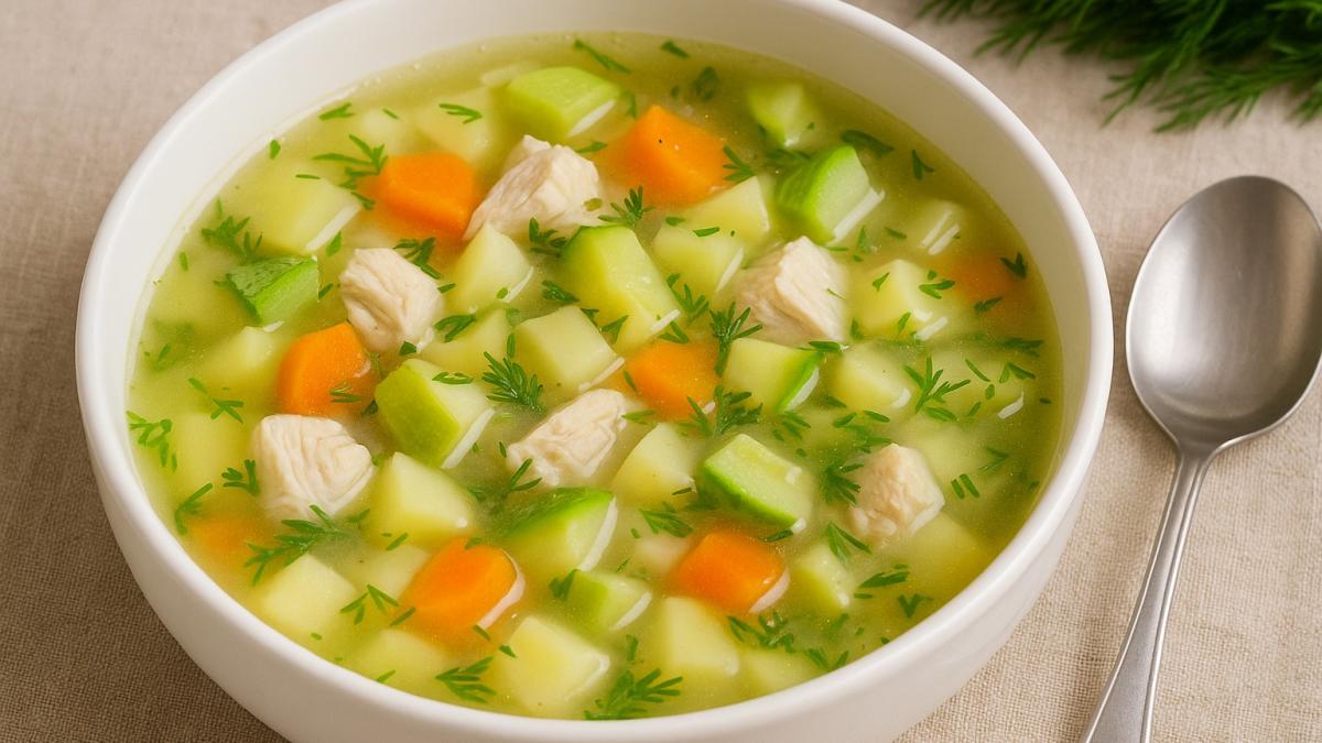 Лёгкий суп с куриной грудкой и кабачком