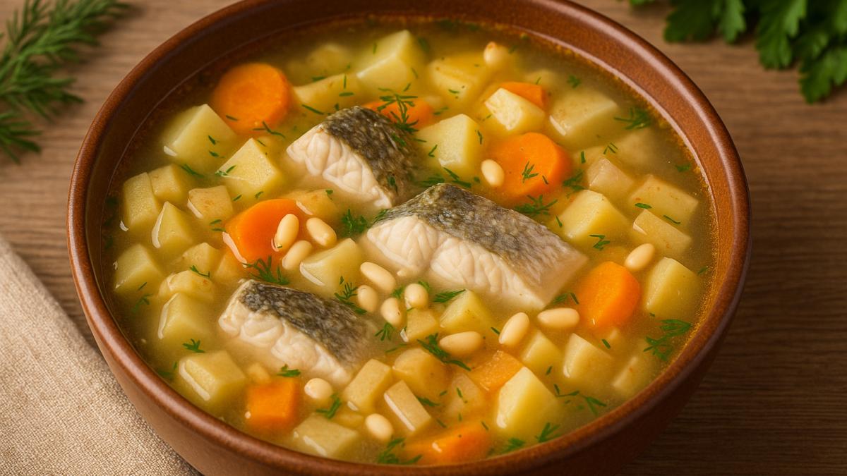 Суп из щуки с кедровыми орехами и кореньями тундры