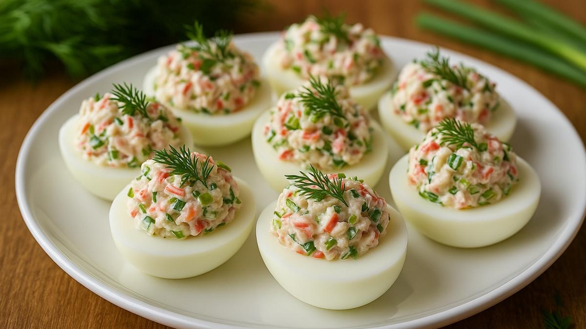 Фаршированные яйца с крабовым салатом