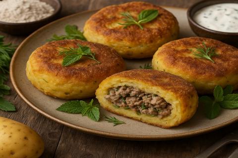 Сезонный рецепт без глютена: картофельные пирожки с фаршем и зеленью на сковороде и в духовке