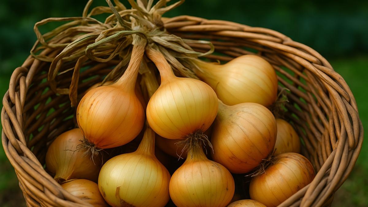 Лук в корзине