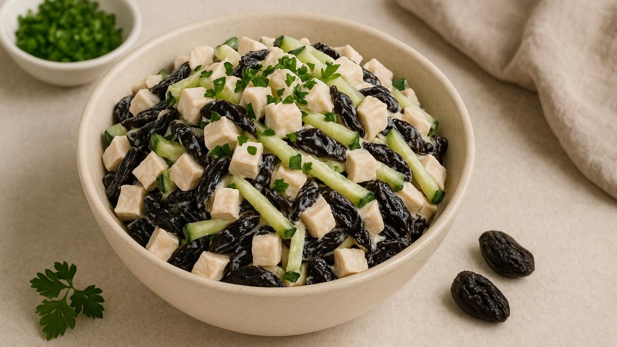 Салат с курицей, огурцом и черносливом Салат с курицей, огурцом и черносливом