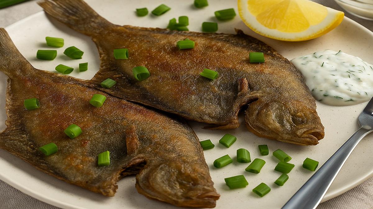 Жареная камбала с чесночным соусом Жареная камбала с чесночным соусом