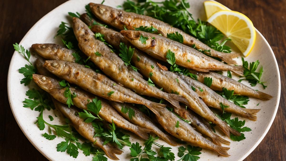 Жареная корюшка с зеленью