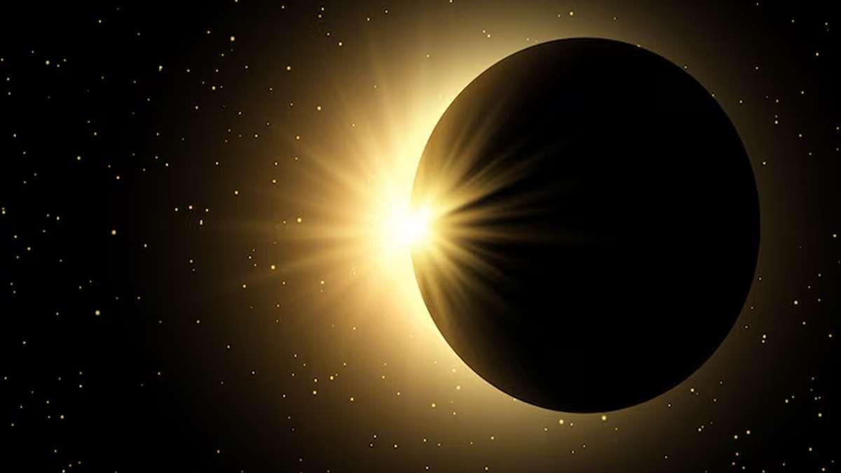 Космический фон неба с солнечным затмением Космический фон неба с солнечным затмением