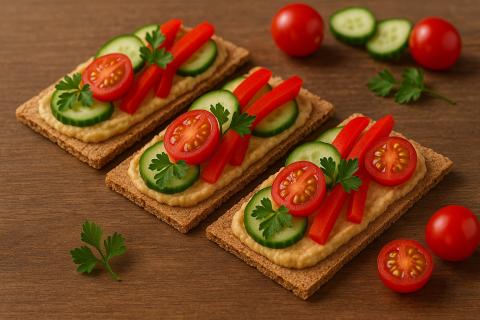 Фуд-блогеры показали, как приготовить хлебцы с хумусом и свежими овощами за 10 минут
