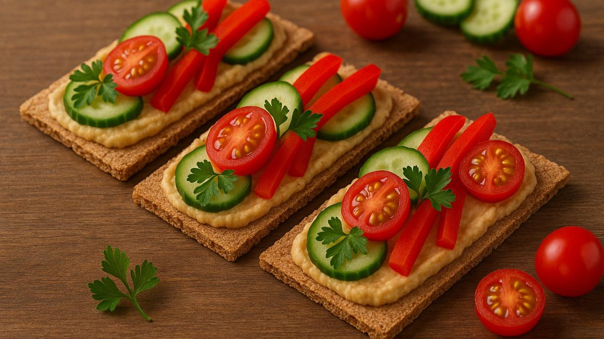 Хрустящие хлебцы с хумусом и овощами