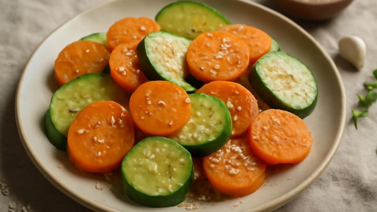 Морковь и кабачки на пару с кунжутом