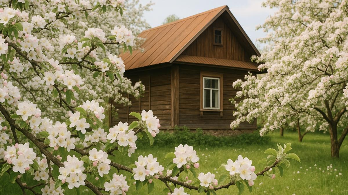 Цветущие яблони на даче Цветущие яблони на даче