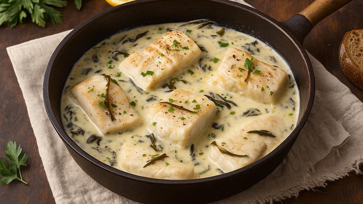 Рыба в сливочном соусе с водорослями