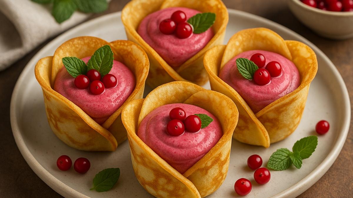 Печёные блинчики с брусничным муссом