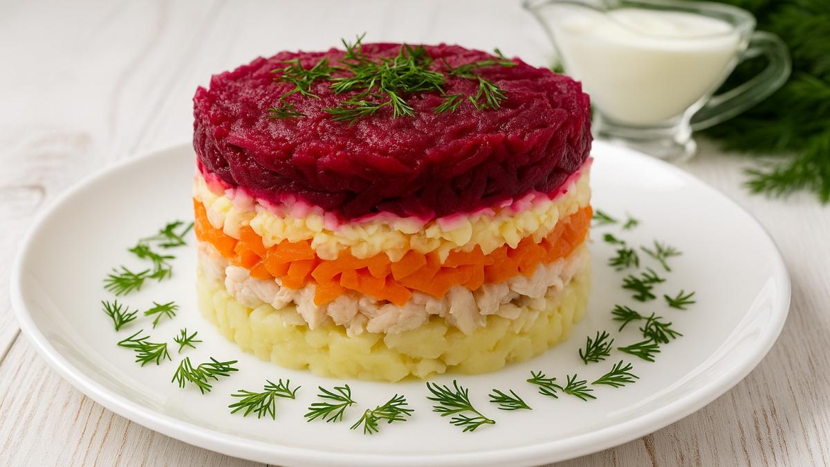 Салат с рыбой и корнеплодами