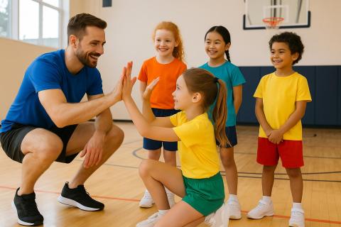 Дети занимаются спортом с тренером