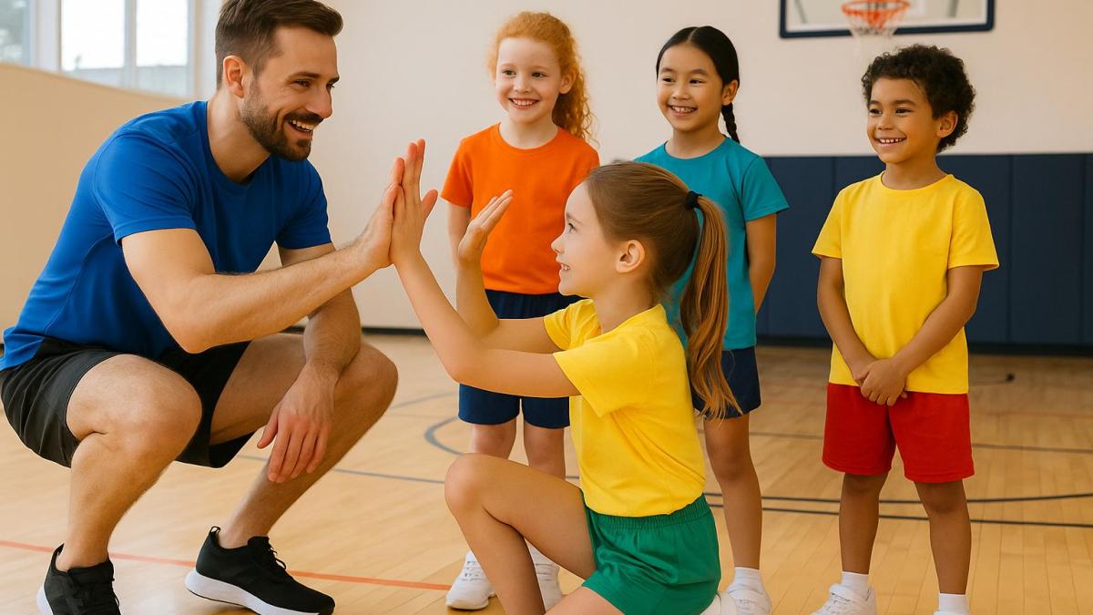 Дети занимаются спортом с тренером