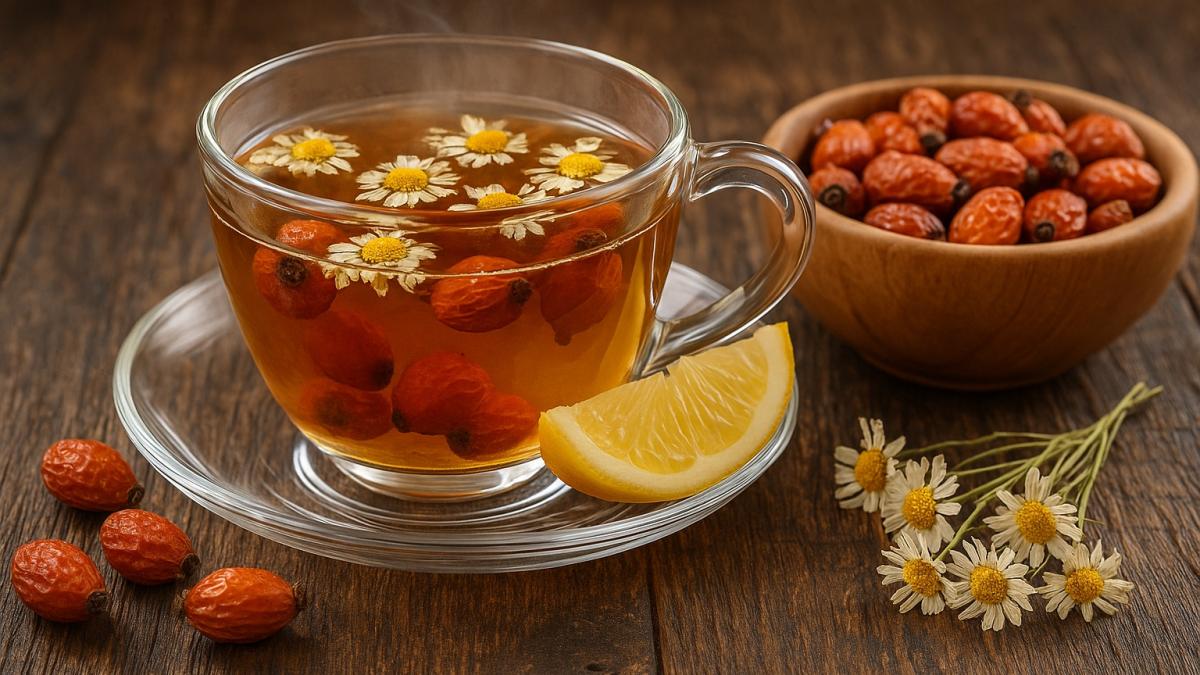 Чай с ромашкой и шиповником