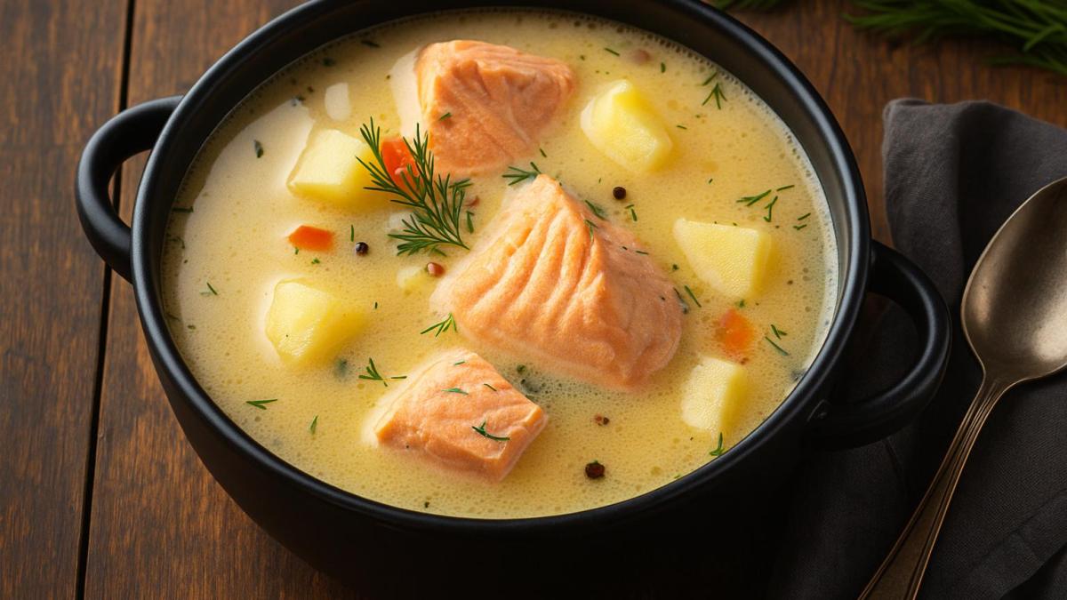Камчатская уха с семгой и сливками Камчатская уха с семгой и сливками