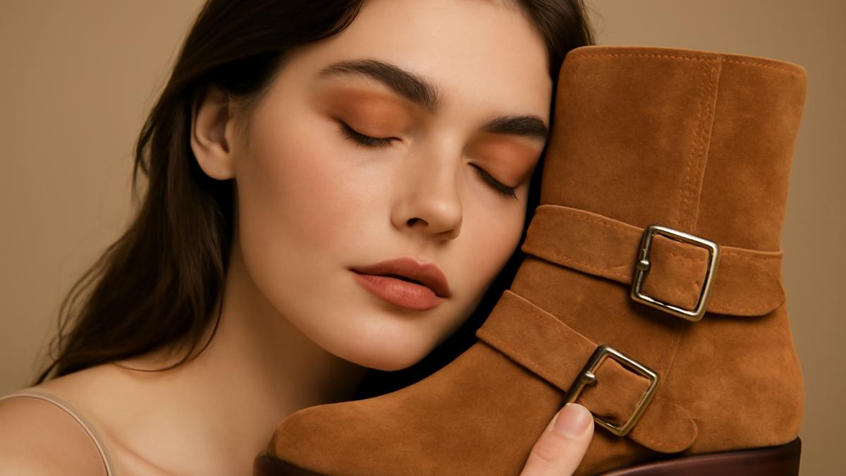 Женщина с замшевым ботинком