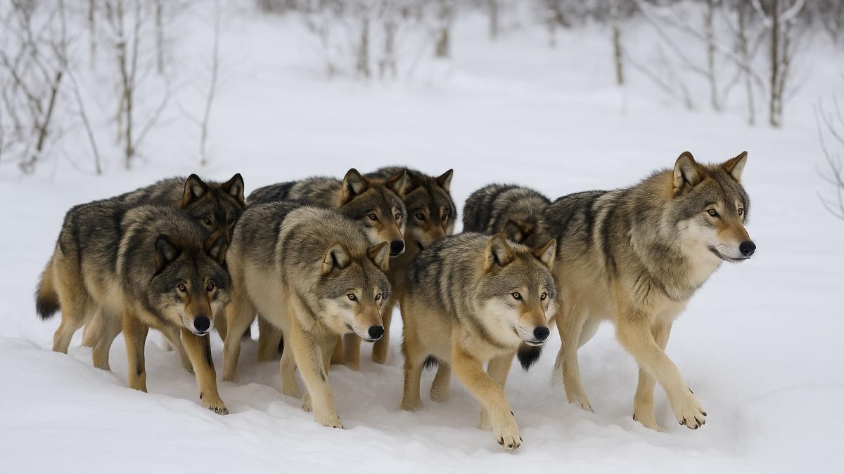 Волчья стая зимой