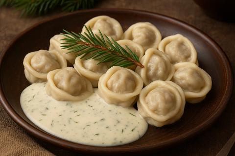 Пельмени с говядиной и хвойным соусом — летний рецепт с ароматом северных лесов