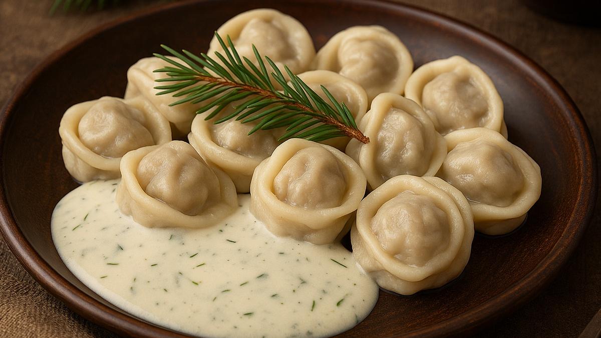 Пельмени с говядиной и хвойным соусом Пельмени с говядиной и хвойным соусом