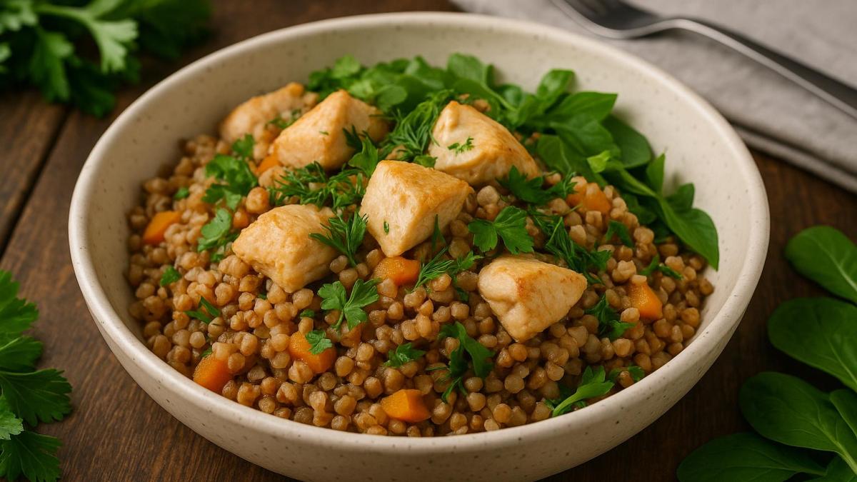 Курица с гречкой и зеленью