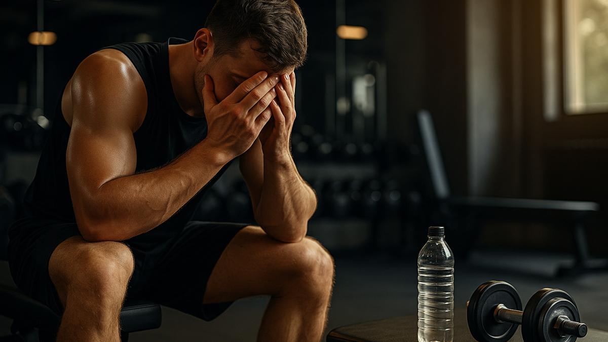 Уставший спортсмен в спортзале